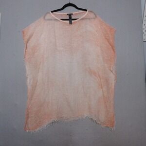 Eileen Fisher Top Poncho One Size Orange Linen Blend Gauze Beach‎ Breezy Flowy